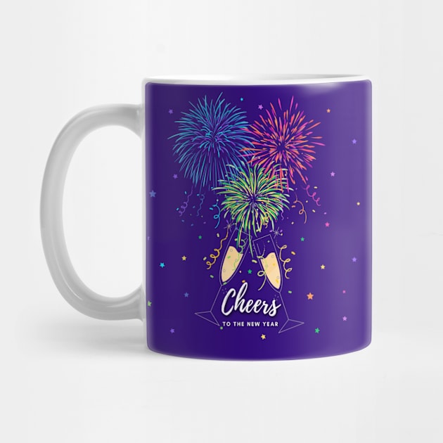 Cheers to the New Year Fireworks, Champagne Flutes and Stars by Deez Pixel Studio